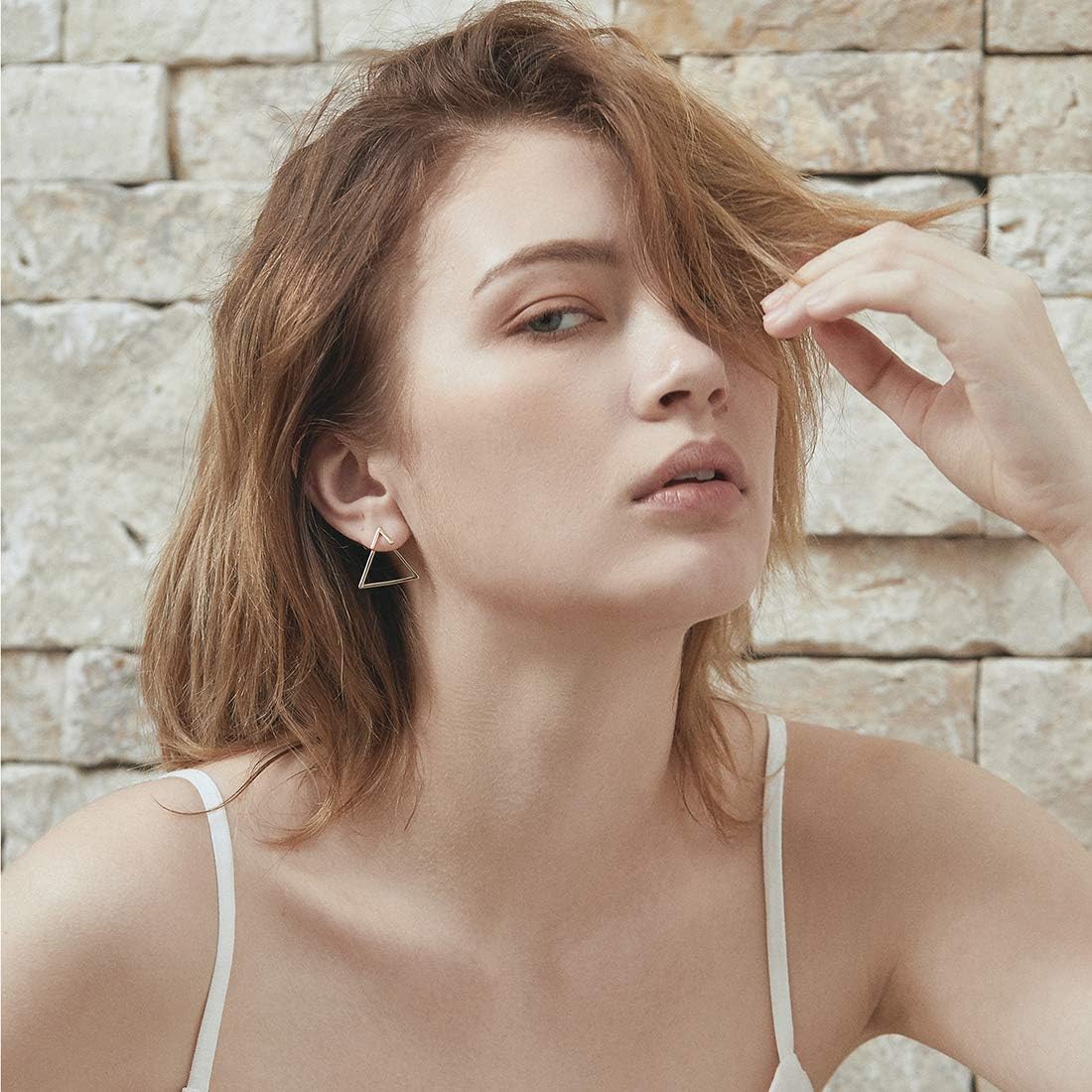 14K Gold Plated Unique Piercing Stud Earring Ear Jacket Dangle Earrings for Women/&hellip; Open Triangle Geometric Earring