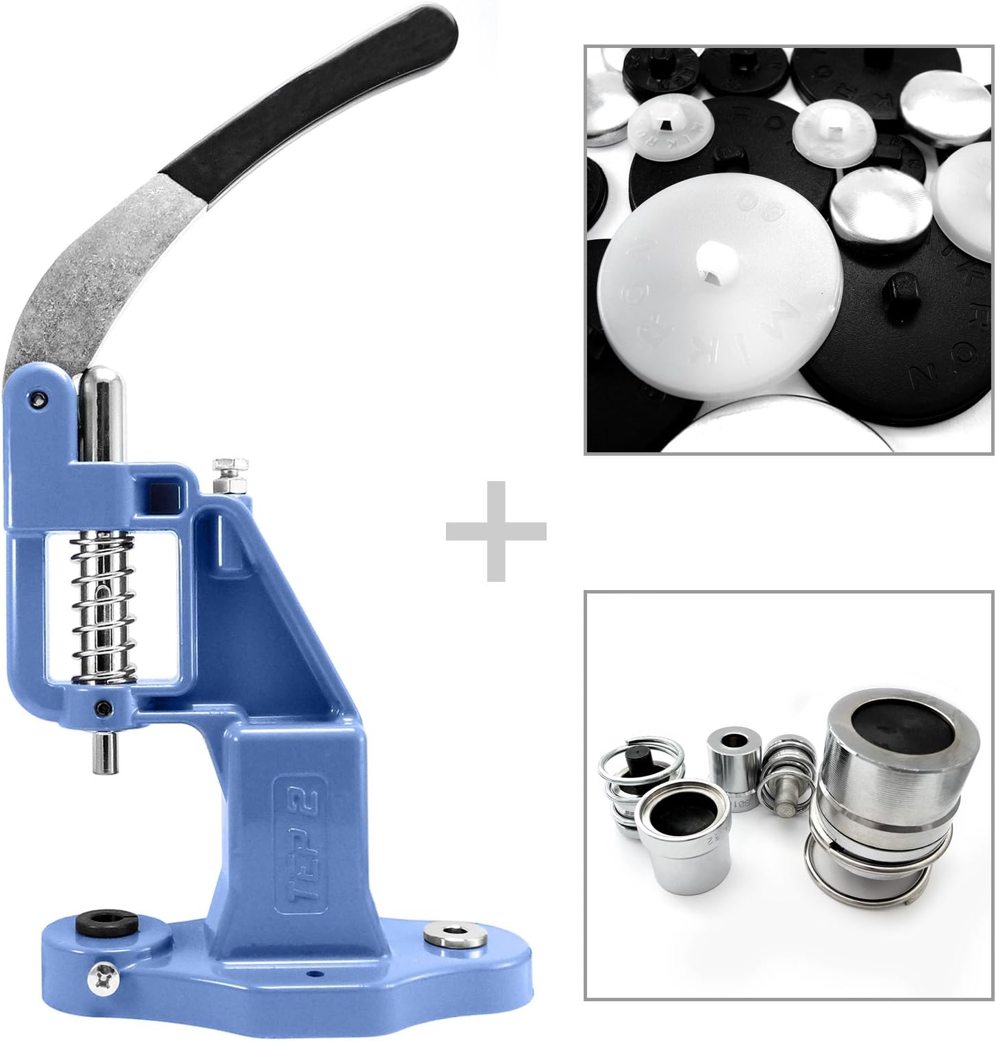 Professional Button Making Press Cover Machine + 2 Dies & 100 Buttons S026 (White Backs, 18 and # 24 - (AB9 + AO2))