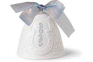 LLADRÓ Blue 2025 Christmas Bell. Decorative Ornament in Matte Porcelain with Blue Details. Porcelain Christmas Bell