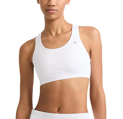 Champion Women's Sports Bra, High-Impact Compression, Moisture Wicking, White, X-Small