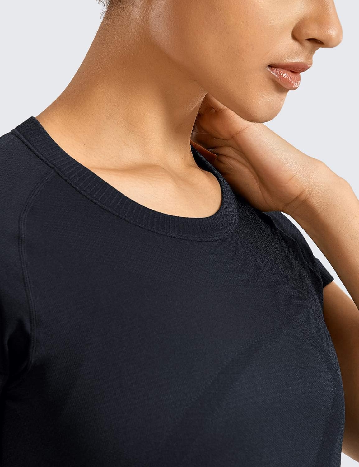 CRZ YOGA Seamless Workout Shirts for Women Short Sleeve Plain Tees Quick Dry Gym Athletic Tops: Clothing