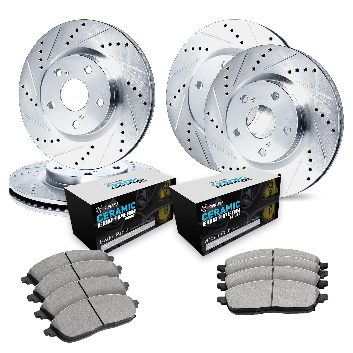Photo 1 of R1 Concepts Front Rear Brakes and Rotors Kit |Front Rear Brake Pads| Brake Rotors and Pads| Euro Ceramic Brake Pads and Rotors|fits 2017-2019 Jaguar F-Pace; Land Rover Range Rover Velar