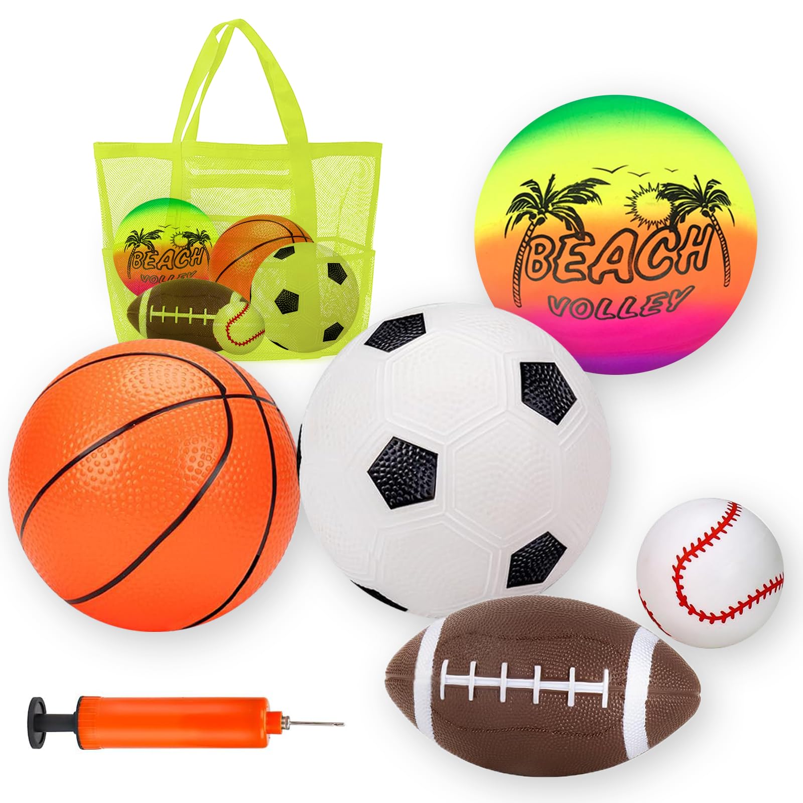 Vernerth Balls for Toddlers 1-3 – 5PCS Inflatable Sports Ball Set with Storage Bag & Pump, Includes Football, Basketball, Soccer, Baseball, Volleyball, Toddler Ball Toys for Indoor & Outdoor Play