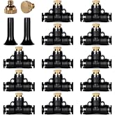 NFAMRZCAR 12 Pack Brass Misting Nozzles Outdoor Cooling System | Include 12 Heavy Duty Misting Nozzle,12 Tees,2 Brass Plugs,2 Black Plugs for Outdoor Cooling system