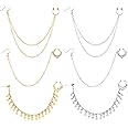6 Pieces Nose Rings Hoop Chain Diamond-studded Double-layer Nose Chain Septum Non Piercing Nose Hoop Ring Chain Dangle Earrings for Women Girls