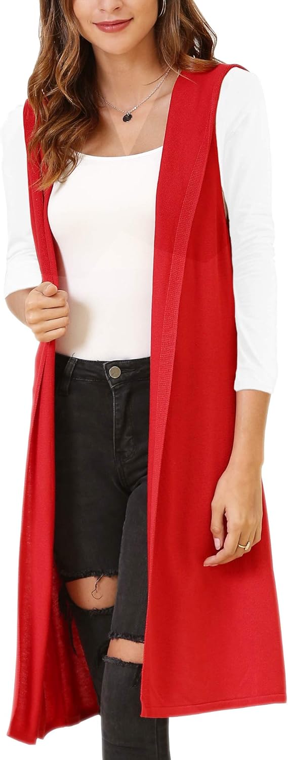MessBebe Women's Sleeveless Long Vest Cardigan Hooded Lightweight