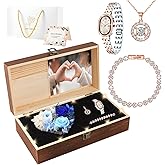 NERCHVO Valentines Day Birthday Gifts for Women, Preserved Roses with Necklace Watch Bracelet - Luxurious Elegance Gifts for Women, Wife, Girlfriend, Mom, Grandma, Her on Birthday, Anniversary