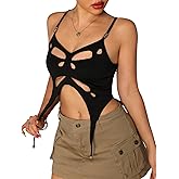 Verdusa Women's Sleeveless Crop Top Cut Out Asymmetrical Hem Slim Fit Cami Top