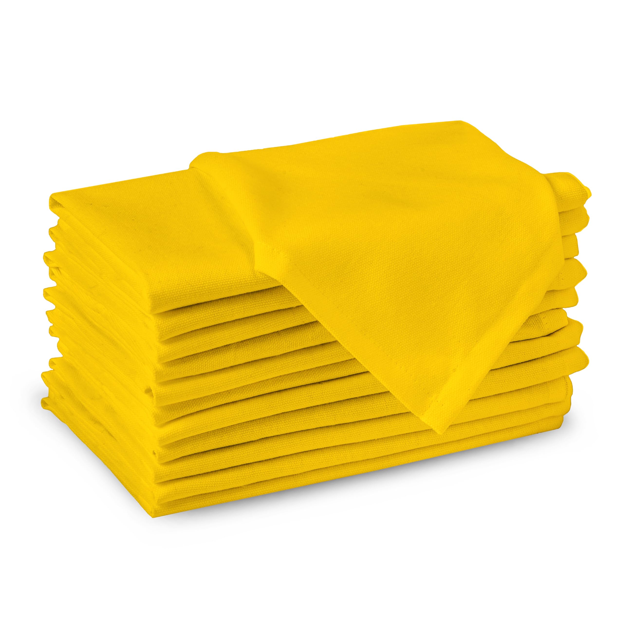 Encasa XO Sunbeam Yellow Cloth Napkins Set of 12, 17x17 in | Solid Color Cotton Dinner Napkins | Washable & Reusable Wedding Napkins for Holiday Dinners, Party, & Everyday Table Decor