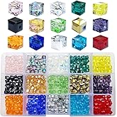 Chengmu 6mm Cube Glass Beads for Jewelry Making 525pcs AB Colour Faceted Square Shape Colourful Crystal Spacer Beads Assortments Supplies Accessories for Bracelet Necklace with Cord
