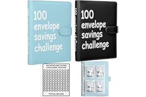 UOCLERY 2PCS 100 Envelopes Money Saving Challenge, Envelopes Challenge Binder, Achieving Financial Goals with a Budget Binder and Cash Envelopes, Successfully Reach Your Savings Goals of $5,050 (Blue+Black)