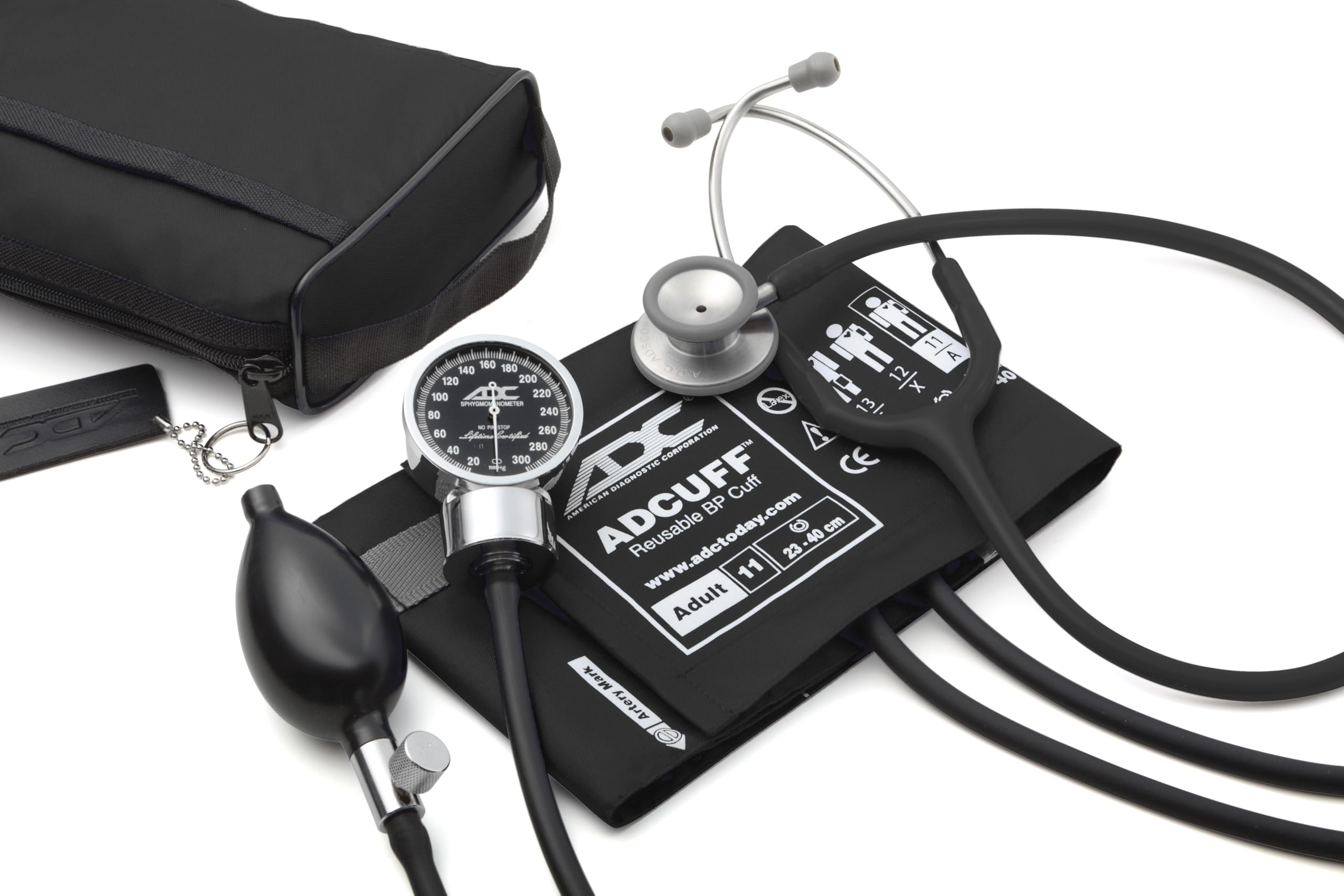 ADC Pro's Combo III Professional Adult Pocket Aneroid/Clinician Scope Set with Diagnostix 778 Blood Pressure Sphygmomanometer, Adscope 603 Stethoscope, and Matching Nylon Carrying Case, Black