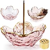 ziyue Incense Holder for Sticks and Backflow Incense, Handmade Glass Cherry Blossom Incenses Stick Holder with 9 Incenses Holes Incenses Burner Ash Catcher Ideal for Incense Burning, Home & SPA Decor