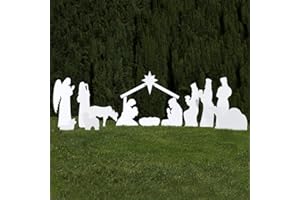 Outdoor Nativity Store Complete Nativity Scene - 12 Weatherproof Nativity Set Figures for Outdoor Christmas Decoration - Easy to Assemble & Store - Standard, White