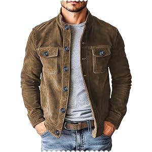 Vatwib Men's Trucker Suede Jacket Lightweight Blazer Casual Sport Coat