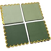 100Pcs Green Napkins, 3 Ply Cocktail Napkins with Gold Foil Scalloped Edge, Disposable Party Napkin for Wedding Dinner Baby Shower Birthday (5 x 5 Inch)