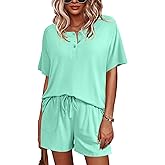 Ekouaer Womens Pajamas Set Short Sleeve Sleepwear 2 Piece Lounge Sets with Pockets S-XXL