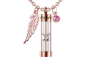 PREKIAR Cremation Urn Necklace for Ashes Timeless Hourglass Memorial Pendant Keepsake Jewelry for Human Pet Ashes with 12 Birthstone Angel Wing