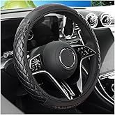 KHGUZ Car Steering Wheel Cover, 14.96" Leather Anti-Slip Vehicle Steering Wheel Protector with Fish Scale Graphic Grip, Automobile Interior Protection, Universal for Sedan Truck SUV (Black)