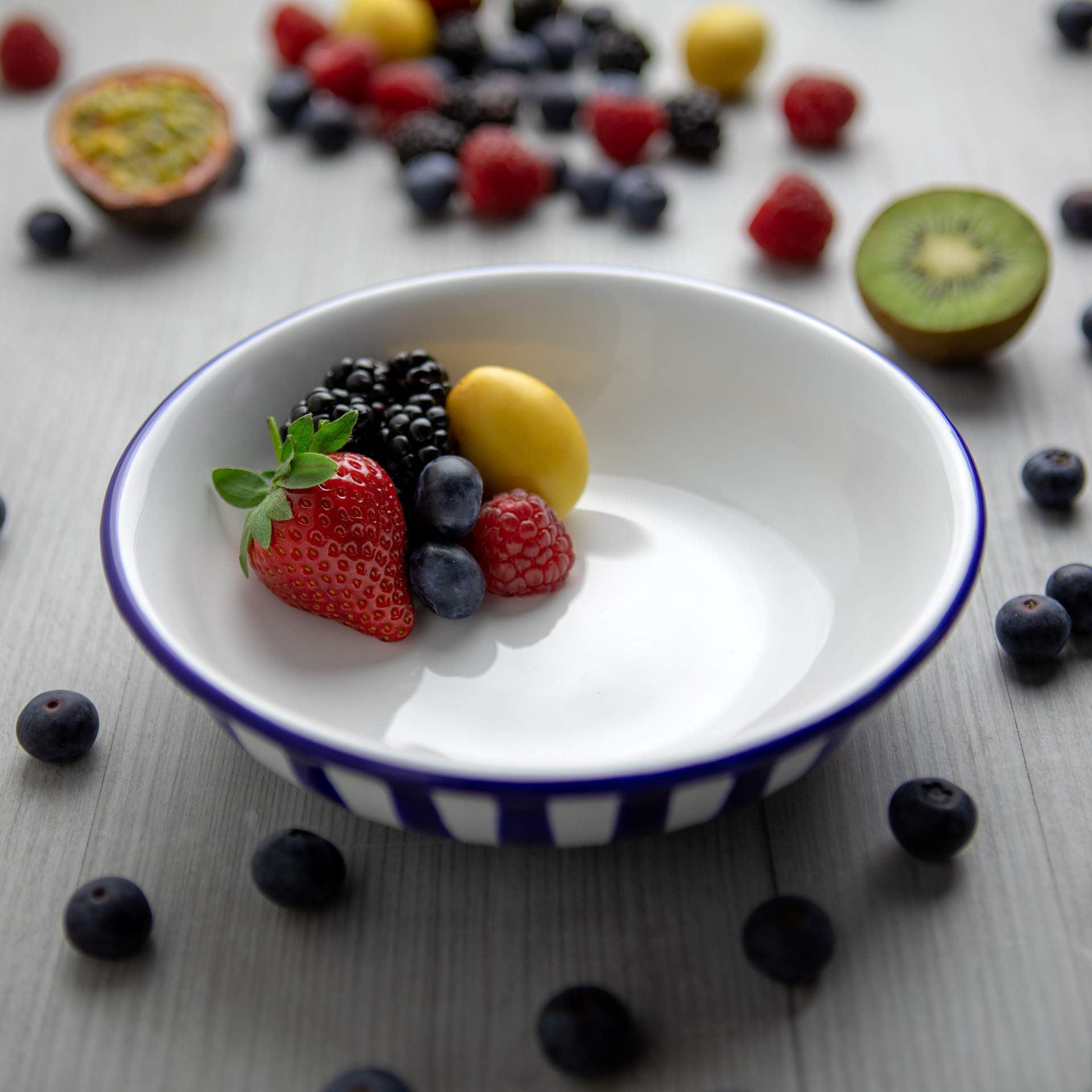 City to Cottage® Navy Blue Striped Pottery | Handmade Hand Painted | Glazed Ceramic 7.3inch/18.5cm | 14oz/400ml Large Salad, Pasta, Fruit, Cereal, Soup Bowl | Unique Dinnerware