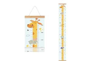 MinoMia Kids Growth Chart, Wood Frame Fabric Canvas Height Measurement Ruler from Baby to Adult for Child's Room Decoration 7.9 x 79in (7.9 x 79in, Giraffe)
