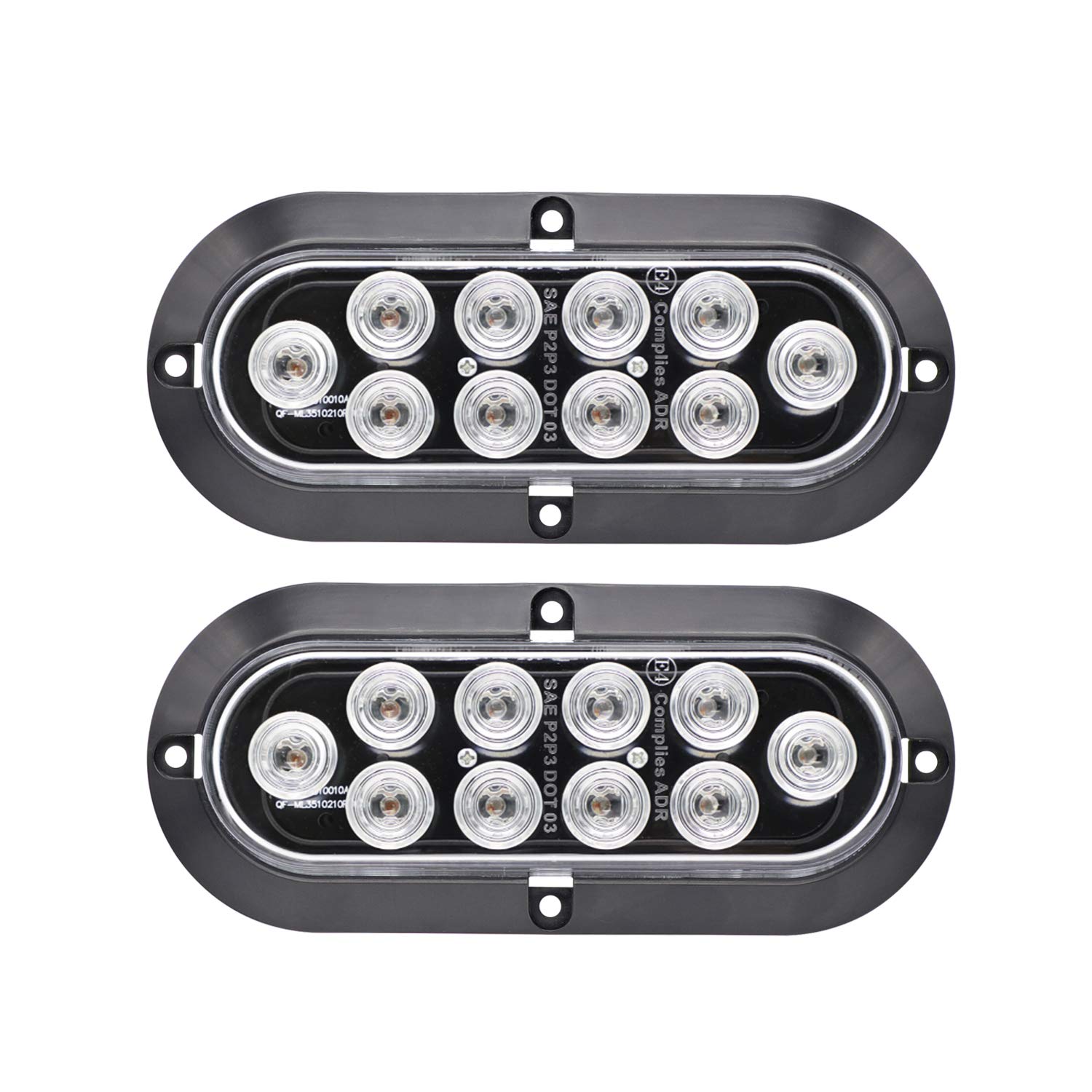 TMHPack of 2 6 Inch 10 LED Surface Mount Oval Clear Lens Red Light Turn Signal Side Marker Tail LED Light for Truck Trailer Trail Bus 12V DC