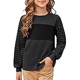 blibean Tween Girls Fall Shirts Long Sleeve Color Block Tops Size 6-15 Years