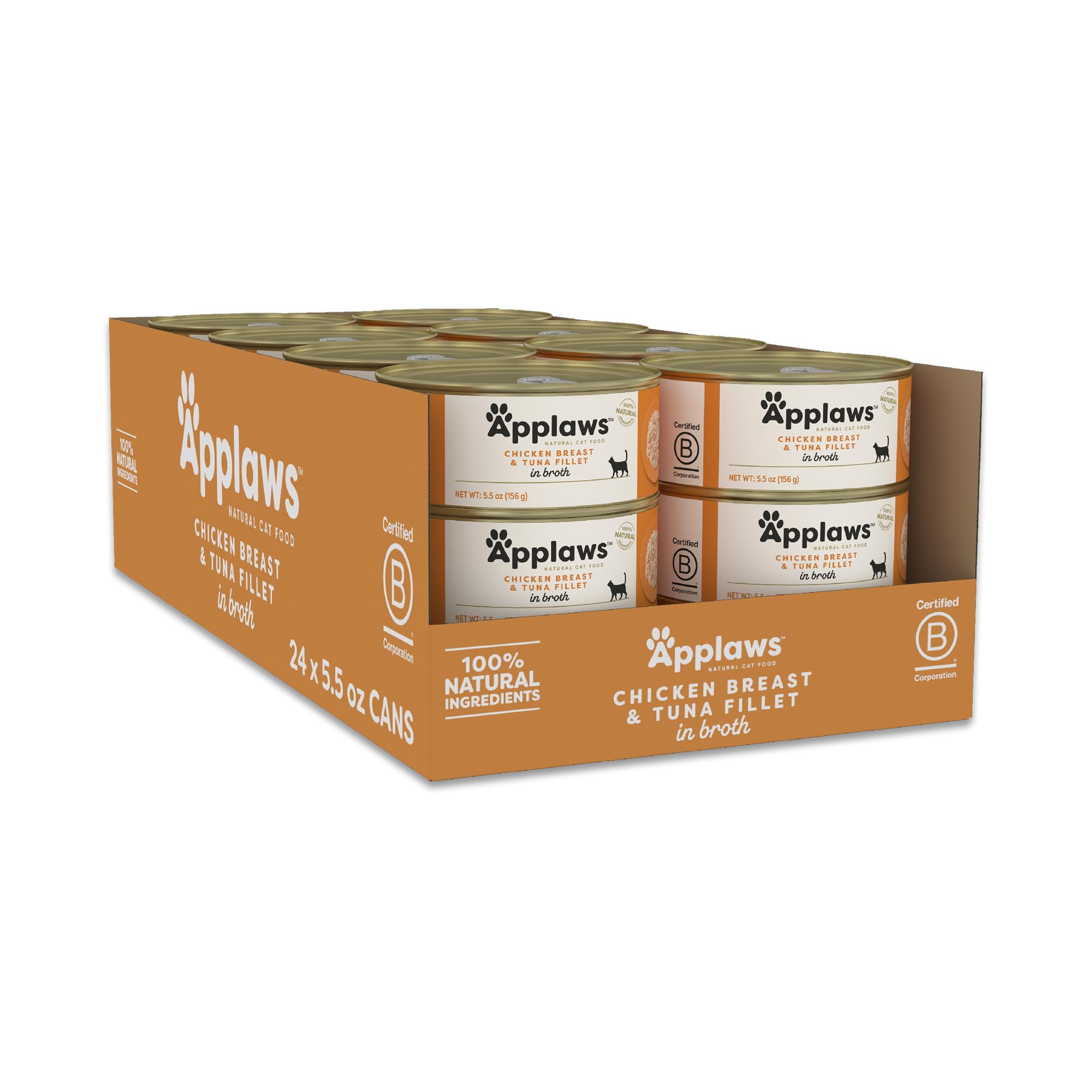 Applaws Natural Wet Canned Cat Food, Limited and Natural Ingredients, High Protein with No Artificial Additives, Chicken Breast & Tuna Fillet in Broth (24 x 5.5oz Cans) Image