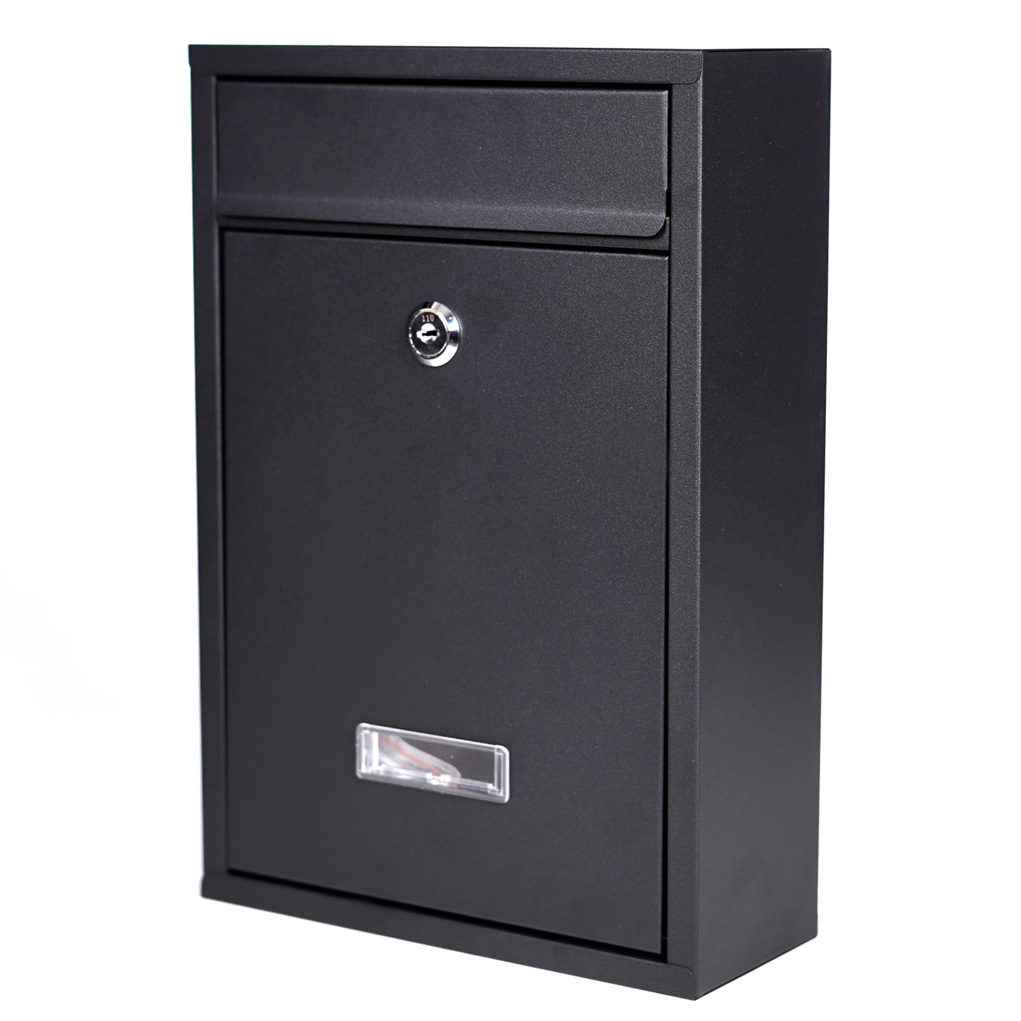 Black Wall Mounted Post Box - Lockable Outside Mail Box 32Hx22Wx9D cm Letterbox Outdoor - Waterproof Galvanised Steel with Powder-Coated Finish - Pre-Drilled for Easy Installation