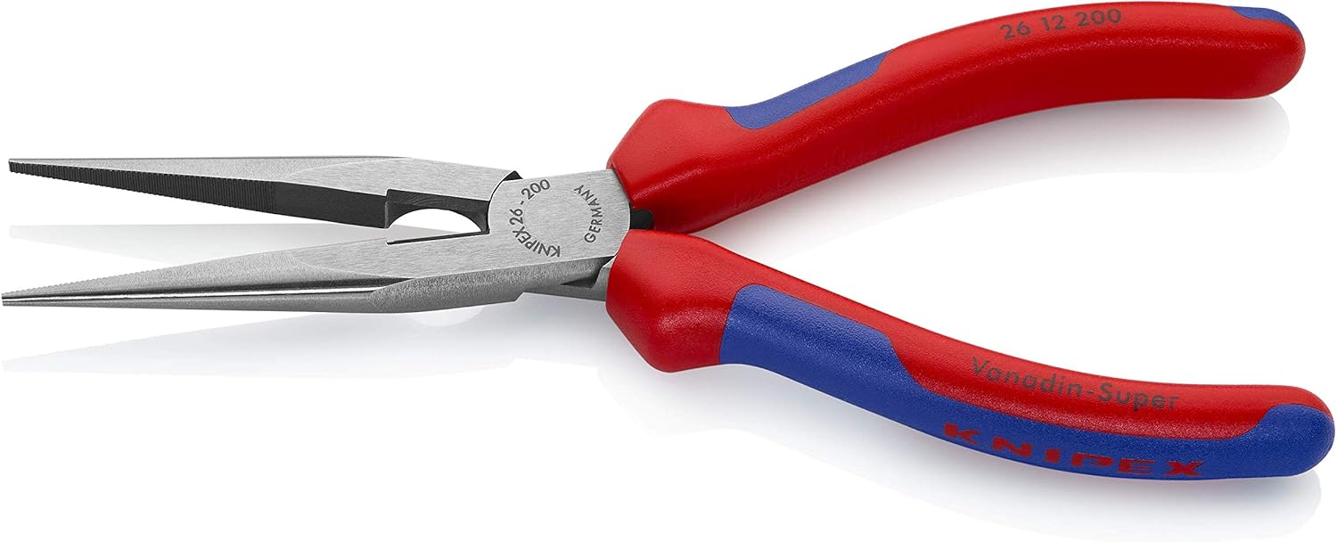 KNIPEX Tools - Long Nose Pliers With Cutter, Multi-Component (2612200), Multi-Colour, 8 inches - Needle Nose Pliers - 