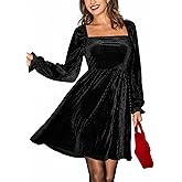 CUPSHE Women's Long Sleeve Mini Party Dress Square Neck Velvet Dress Fall Cocktail Wedding Guest Evening Dress