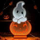 Halloween Ghost Pumpkin Infinity Mirror Light,USB 3D Tunnel LED Table Decor | USB Power Halloween 3D mirror ghost pumpkin design, glowing LED effect, great for home table, mantel & Halloween party decor