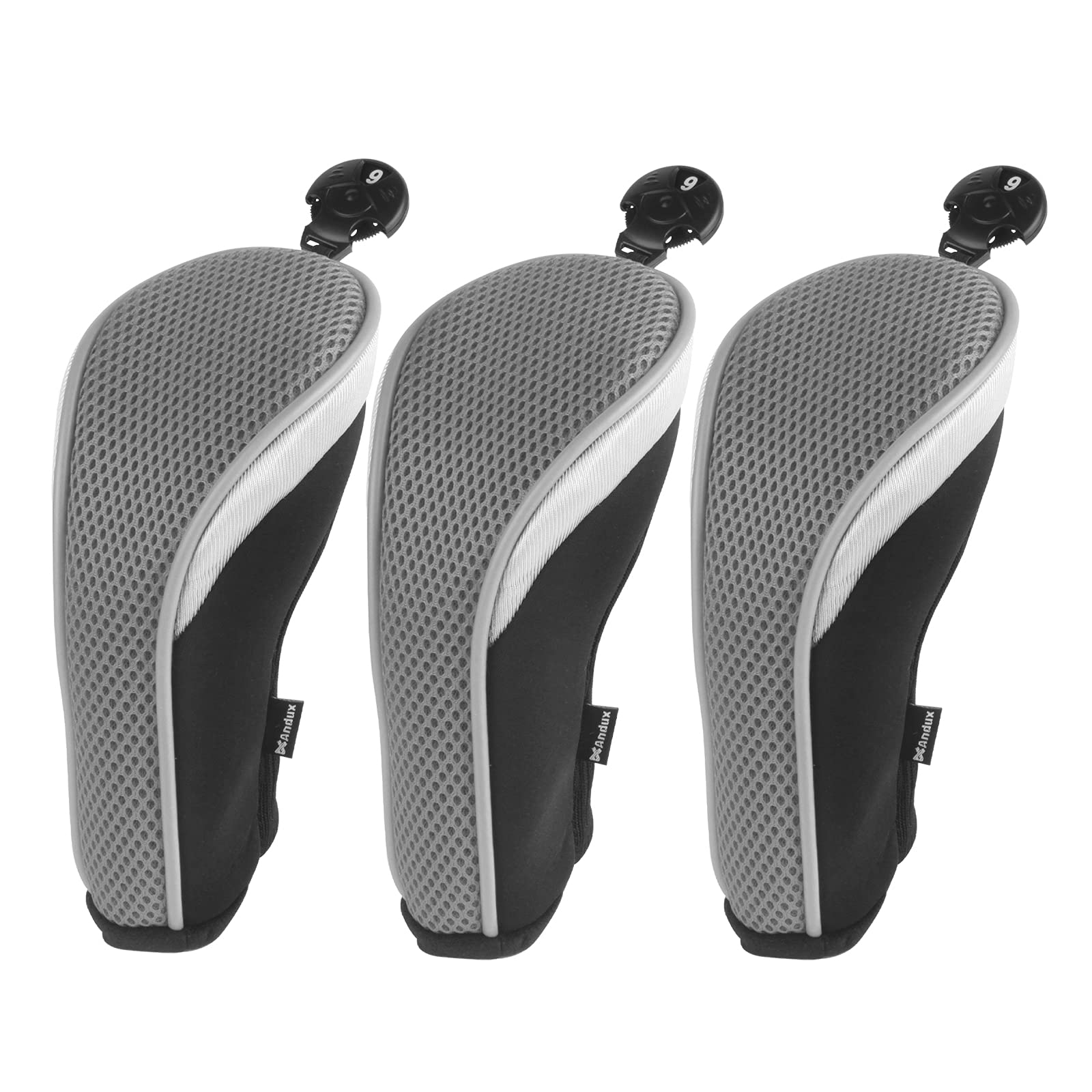 Andux Golf Hybrid Club Head Covers Short Neck with Dial No. Tag Pack of 3 Grey