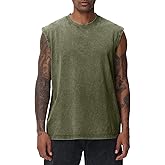 SnowElve Mens Workout Tank Tops Sleeveless Tee Shirts Men Muscle Shirt Gym Acid Wash T Shirts Running Beach Loose Fit Tee