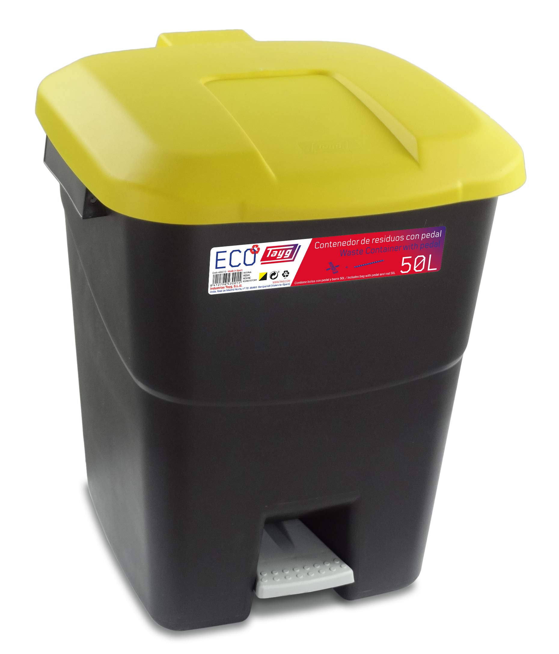 Tayg Lid Yellow Waste Bin 50 Litres with Pedal Black Base (430015)