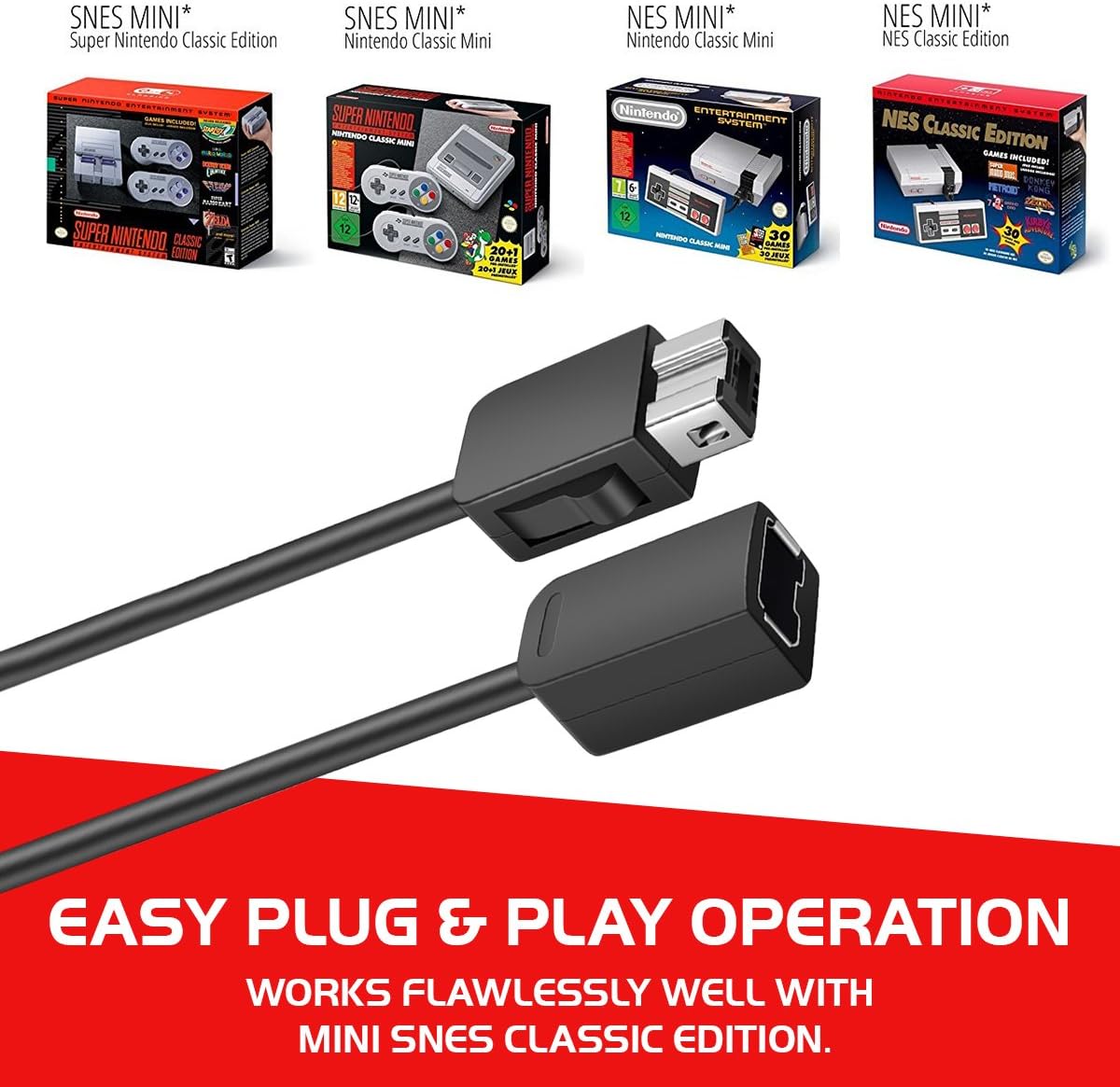 NES Classic Controller Extension Cable 3M / 10ft (2-PACK), i-Kawachi SNES Extension Power Cord for Super Nintendo SNES Classic Edition Controller (2017) and Mini NES Classic Edition (2016): Electronics