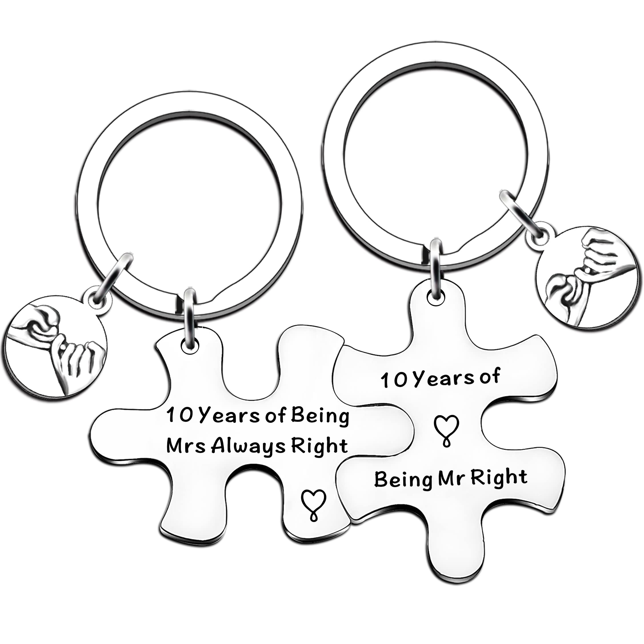 JMIMO 10th Anniversary Present for Couple - Tin Wedding Anniversary Present for Him and Her - Unique Puzzle Keyrings Set Keepsake for 10 Anniversary