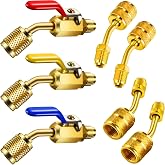 Mudder 7 HVAC Refrigerant Ball Valve, 3 Angle Ball Valve, 4 Angle Adapter | Gold Color, for R410a R134a R22 Refrigerant, Brass Angle Valve 1/4" Port, Adapter for Manifold Gauge Hose, HVAC Service Tool