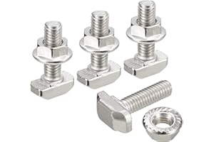 uxcell M6x20mm T Slot Drop-in Bolt and M6 Hexagon Flange Nut Set, 10 Sets Hammer Head T-Bolt T Shape Stud Sliding Screw for 3