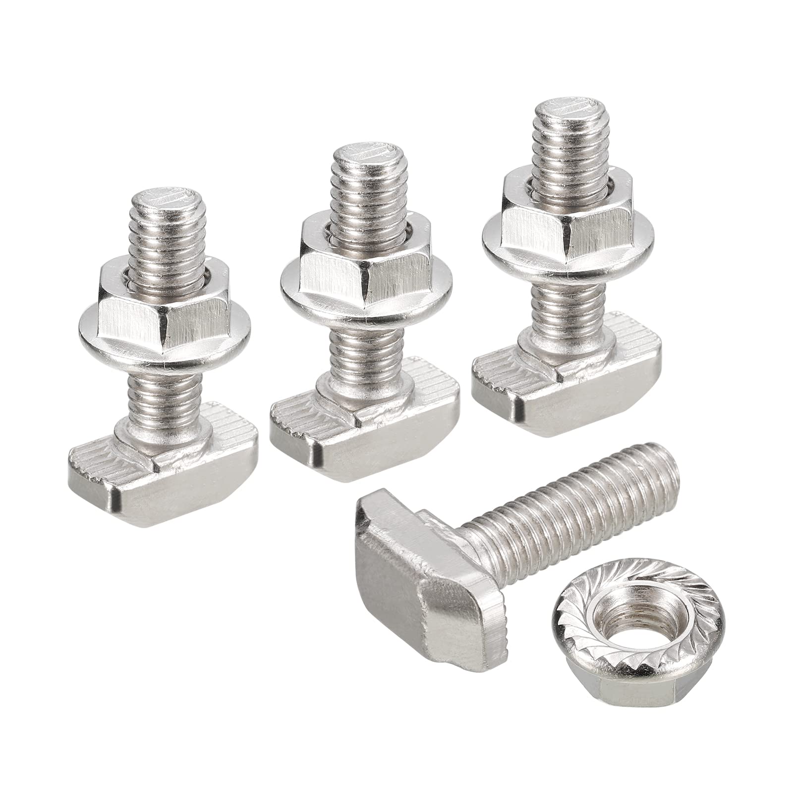 Photo 1 of uxcell M6x20mm T Slot Drop-in Bolt and M6 Hexagon Flange Nut Set, 10 Sets Hammer Head T-Bolt T Shape Stud Sliding Screw for 30 Series Aluminum Profile