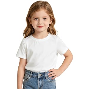 Domissya Toddler Baby Girls Cotton T- Shirts 2-5T Kids Casual Tops | 95% Cotton & 5% Spandex, Soft Solid Tee, Fashion Crewnec