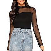 SweatyRocks Women's Mock Neck Long Sleeve Sheer Mesh Blouse Going Out Concert Shirt Tops