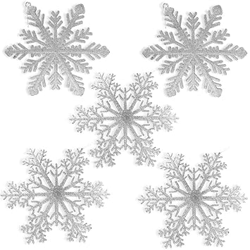 Buy Large Snowflakes Set Of 5 Silver Glittered Snowflakes