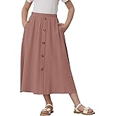 Eymitory Girls A-Line Pleated Swing Maxi Skirt High Waist Long Skrits with Pockets