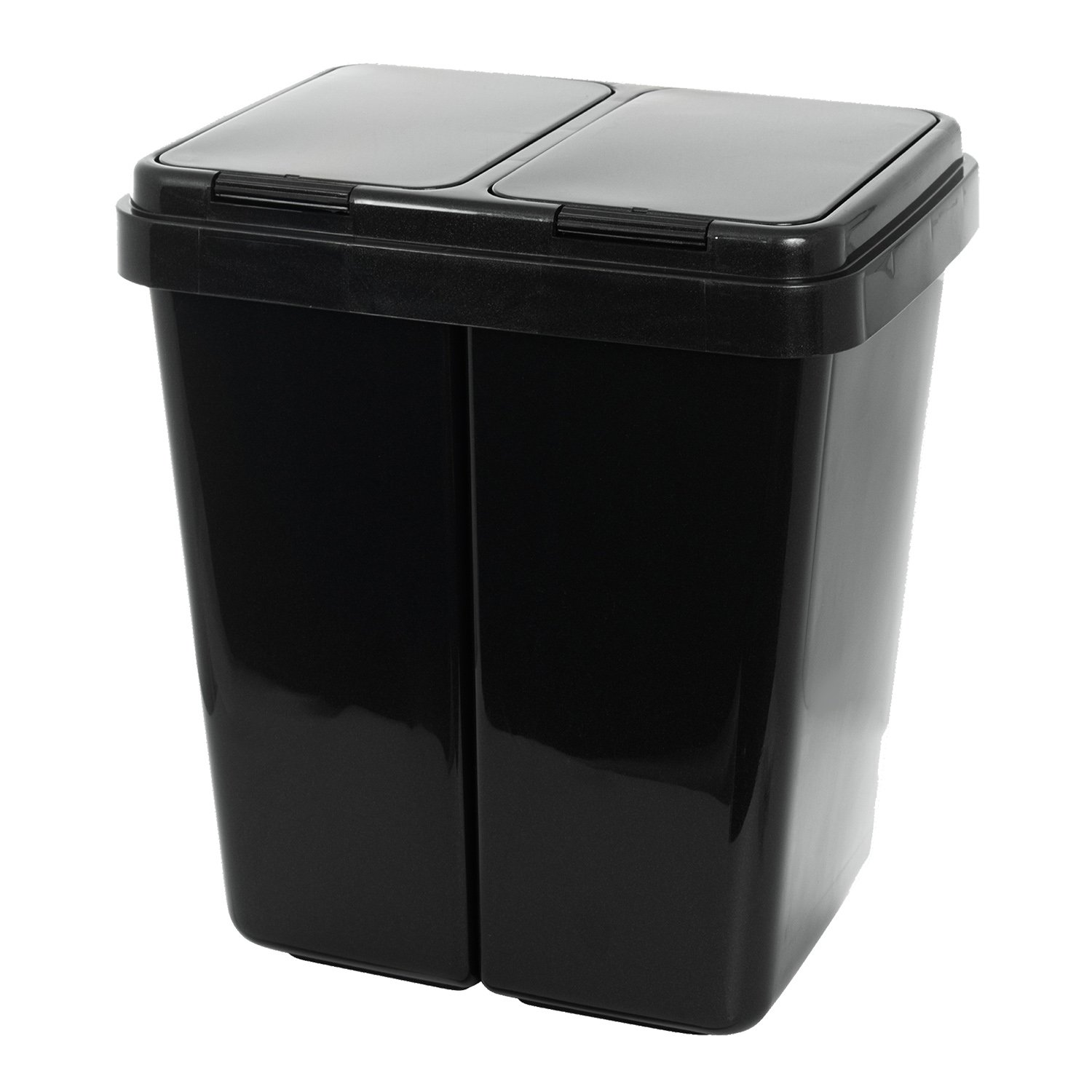 Grizzly Double Waste Recycling Bin - 2x25 L - with Push-top Lids - for Office Home - Twin Compartments - Black