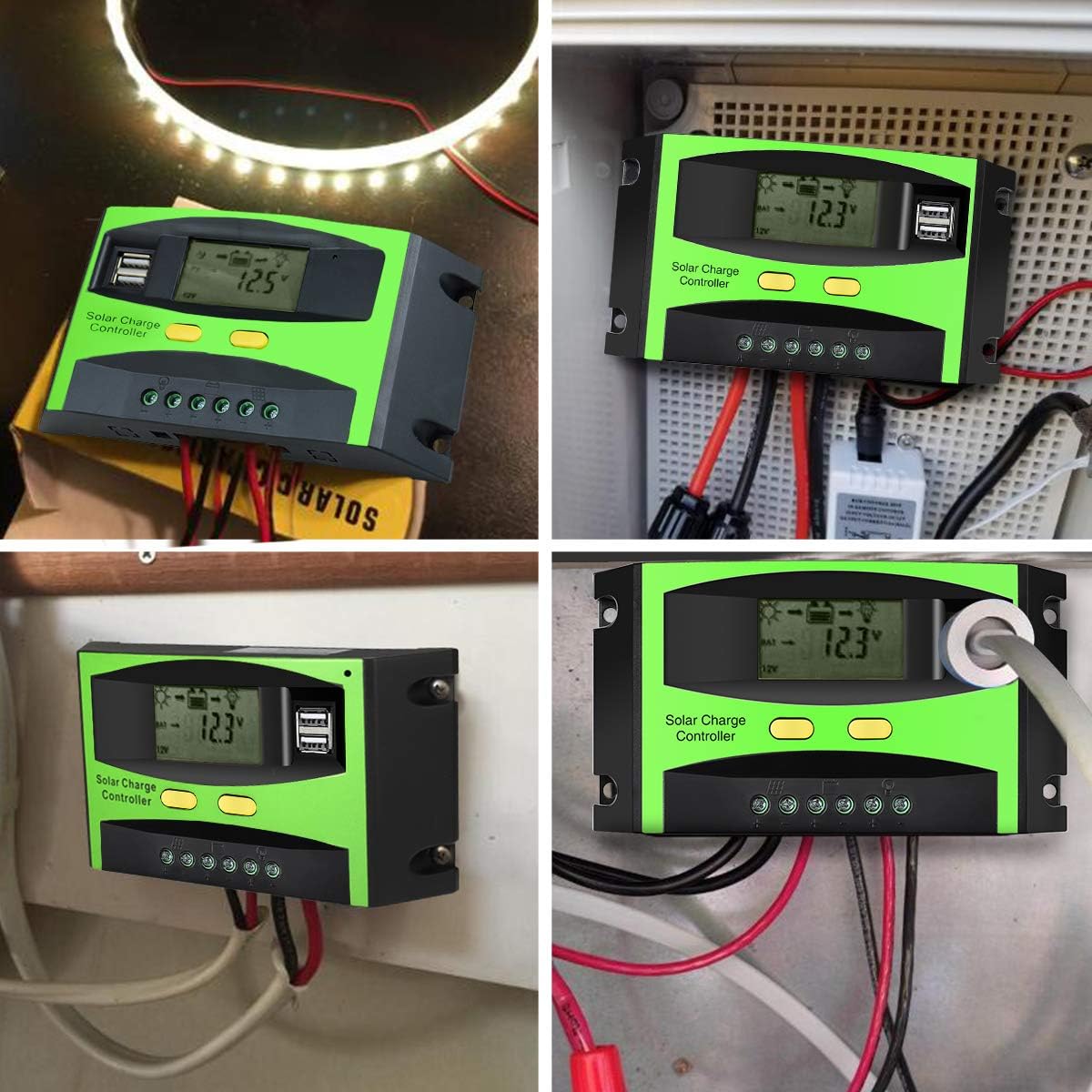 MOHOO Solar Charge Controller, 30A Solar Charger Controller, 12V/24V Solar Panel Intelligent Regulator with Dual USB Port and PWM LCD Display (Upgraded) : Garden & Outdoor