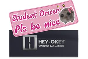 HEY-OKEY Student Driver Magnet for Car - Funny Cute Hamster Please Be Patient Reflective Magnetic Bumper Sticker - Removable Novice Rookie Safety Caution Sign - Weather-Resistant - 10 x 3.5 in - Pink