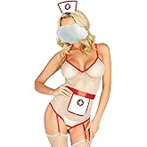 KJSUHFN Sexy Nurse Lingerie Set for Women - Halloween Cosplay Costume, Naughty Babydoll Bodysuit Roleplay Outfit
