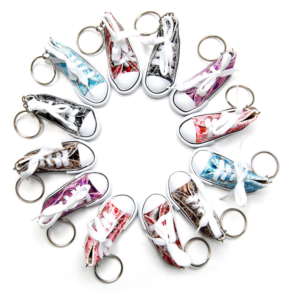 Favorict - 12 Pack Canvas Mini Sneaker Shoe Keychain Keyring