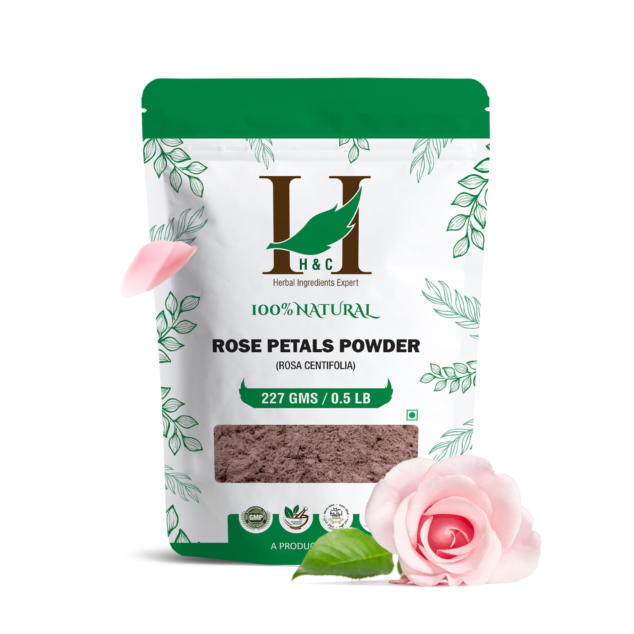 H&C Pure Rose Petals Powder (Rosa Centifolia) For Facial Mask Formulation - 1/2 Lb/ 227 Gms 8 Oz